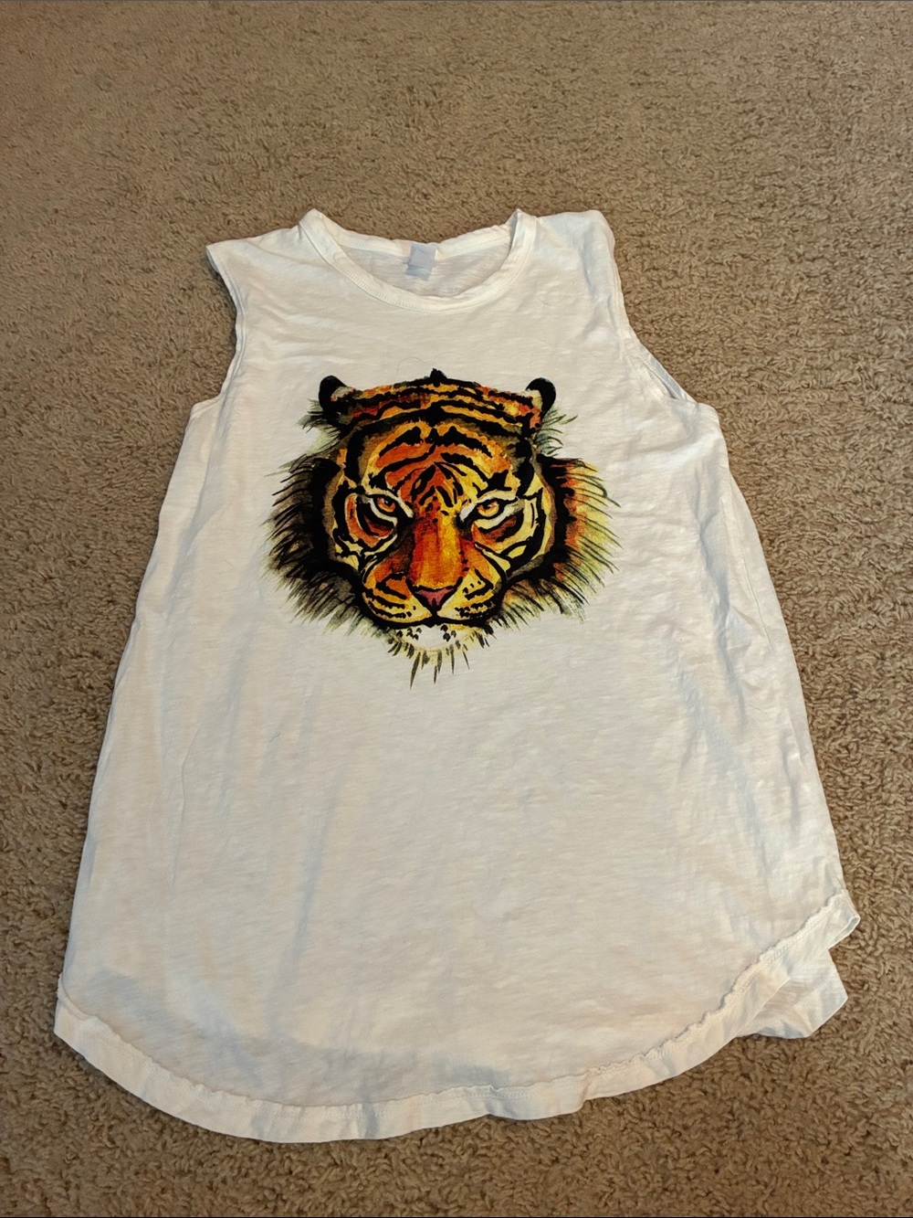 Stewart Simmons White Tank Top with Orange & Black Tiger Graphic (size small)